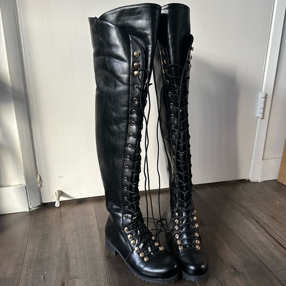 Thigh high lace up combat boots - Picture 1 of 7